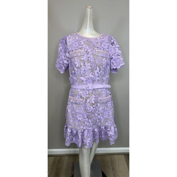 Milly Garden Lace Flounce Minidress in Lilac US12 $525 - Picture 6 of 12